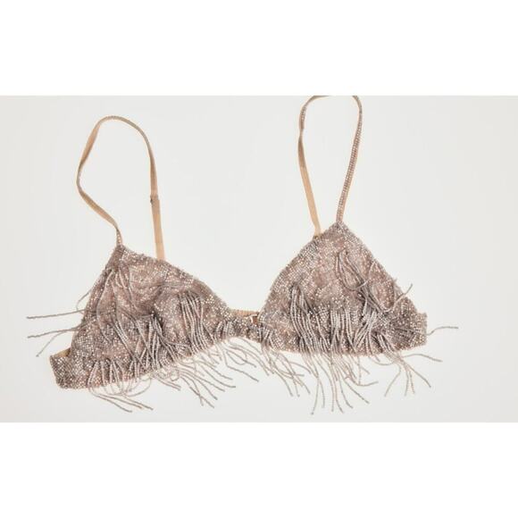 Nwt-Zara- FRINGED BEADED BRA-L